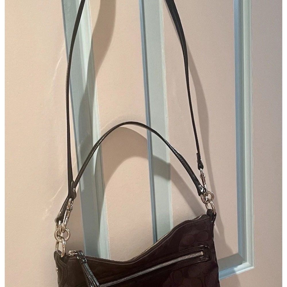 Coach M1394-30901M Black Messenger CrossbodyCanvas Bag Leather Trim Strap Handle